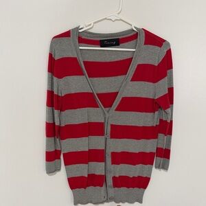 Timing Red and Gray Striped Button Cardigan